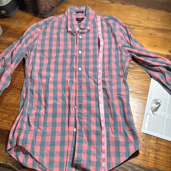 J. Crew Factory Men’s Pink Blue Checkered Plaid slim cotton button down shirt S - Picture 4 of 7